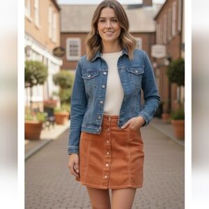 HOT KISS A-Line Corduroy Button Front Mini Skirt In Coral Size 11 NWT